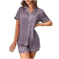 thumbnail image 1 of Timegard 2 Piece Sets for Women Pajamas Lapel Neck Shirts Shorts Homewear Loose Lightweight Outfits, 1 of 6