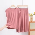 thumbnail image 1 of Timegard 2 Piece Sets for Women Plus Size Cap Sleeve Crew Neck Shorts Outfits Loose Soft Pajamas Homewear, 1 of 3