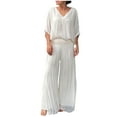 thumbnail image 1 of Timegard 2 Piece Sets for Women Plus Size V Neck 1/2 Sleeve Top Wide Leg Pants Flowy Casual Loose Outfits, 1 of 6