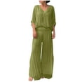 thumbnail image 1 of Timegard 2 Piece Sets for Women Plus Size V Neck 1/2 Sleeve Top Wide Leg Pants Flowy Casual Loose Outfits, 1 of 6