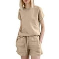 thumbnail image 1 of Timegard 2 Piece Sets for Women Summer Drop Shoulder Tee Drawstring Shorts Casual Lightweight Outfits, 1 of 8