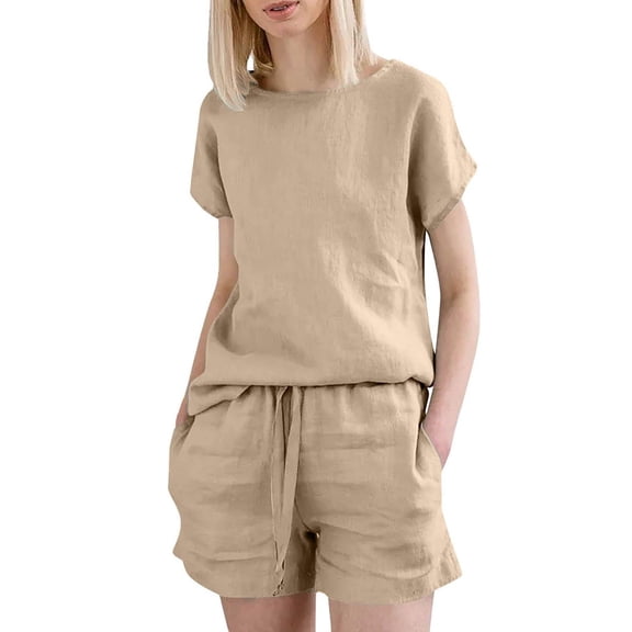 Timegard 2 Piece Sets for Women Summer Drop Shoulder Tee Drawstring Shorts Casual Lightweight Outfits