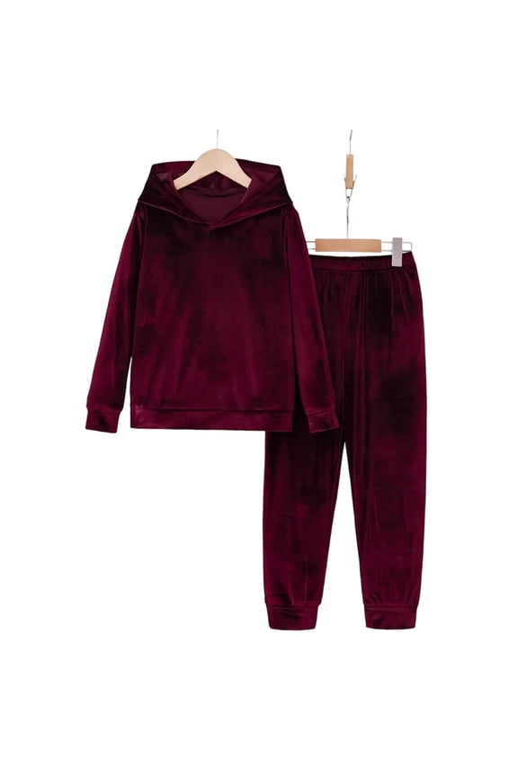 2 Piece Sets for Women Velour Long Sleeve Hoodies Sweatshirts Jogger Pants Fall Winter Vintage Casual Outfits Sweatsuit(Wine,M)