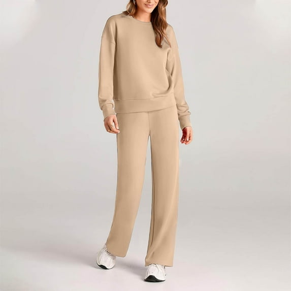 Timegard 2 Piece Sweatsuit for Women Long Sleeve Pullover Straight Leg Pants Solid Color Workout Outfits