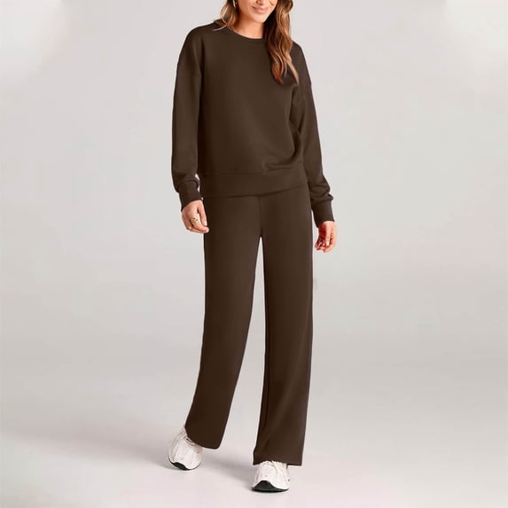 Timegard 2 Piece Sweatsuit for Women Long Sleeve Pullover Straight Leg Pants Solid Color Workout Outfits