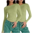 thumbnail image 1 of Timegard 2pc Going out Top for Women Crewneck Long Sleeve Slim Comfy Solid Color Casual Tee Top Basic, 1 of 4