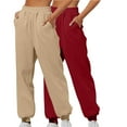 thumbnail image 1 of Timegard 2pc Sweatpants for Women Solid Color Joggers Pants Elastic Waist Comfy Workout Trousers Pockets, 1 of 6