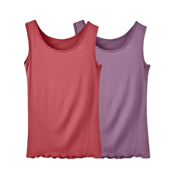 Timegard 2pc Tank Top for Women Plus Size Pajamas Round Neck Sleeveless Soft Solid Color Casual Tee Camis
