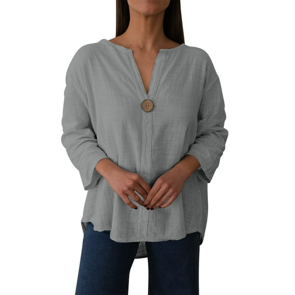 Timegard 3/4 Length Sleeve Women Tops Button Loose Lightweight Blouse Summer Casual Tee Shirts Tops