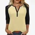 thumbnail image 1 of Timegard 3/4 Length Sleeve Womens Tops Button Notched V Neck Drop Shoulder Blouse Color Block Tops, 1 of 8