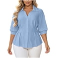 thumbnail image 1 of Timegard 3/4 Length Sleeve Womens Tops Lapel V Neck Dressy Casual Tops Tunic Tops Ruched Button down Shirts Tops(Light Blue,XXXL), 1 of 7