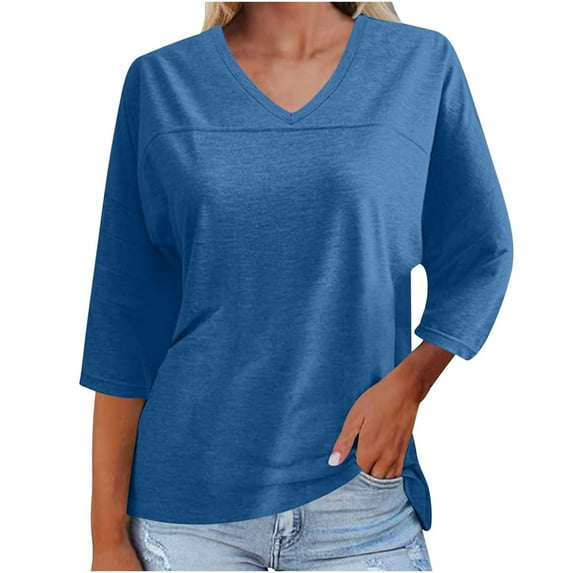 Timegard 3/4 Sleeve Tops for Women Crew Neck Solid Color Comfy Top Fall Casual Loose Tops Basic Tee