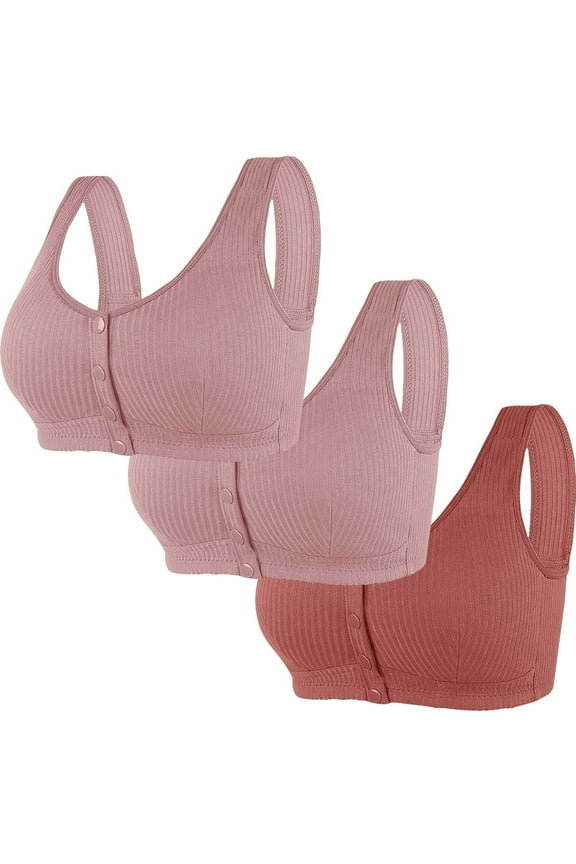 3pc Plus Size Bras for Women Breathable Front Closure Wirefree Comfy Full Support Daily Bralette