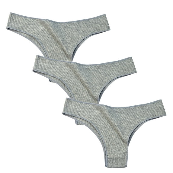 Timegard 3pc Thong for Women Cotton Kint Low Waist Comfy No Show Underwear Solid Color Ladies Panties