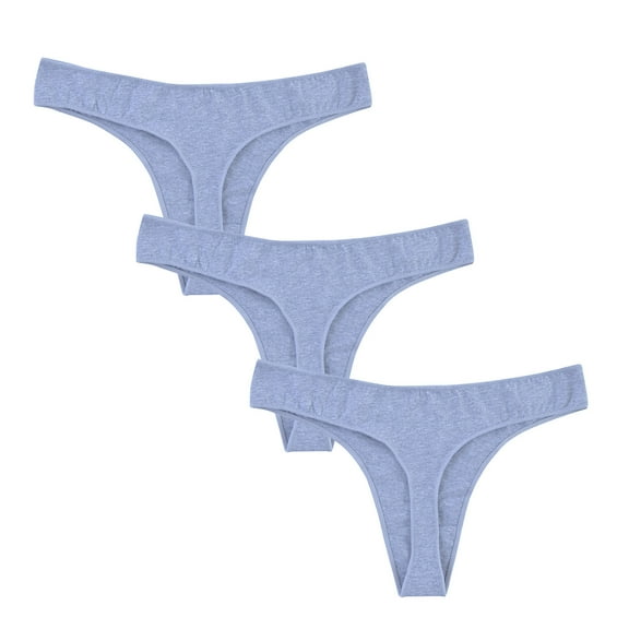 Timegard 3pc Thong for Women Cotton Low Waist Stretch Comfort Underwear Solid Color Ladies Panties