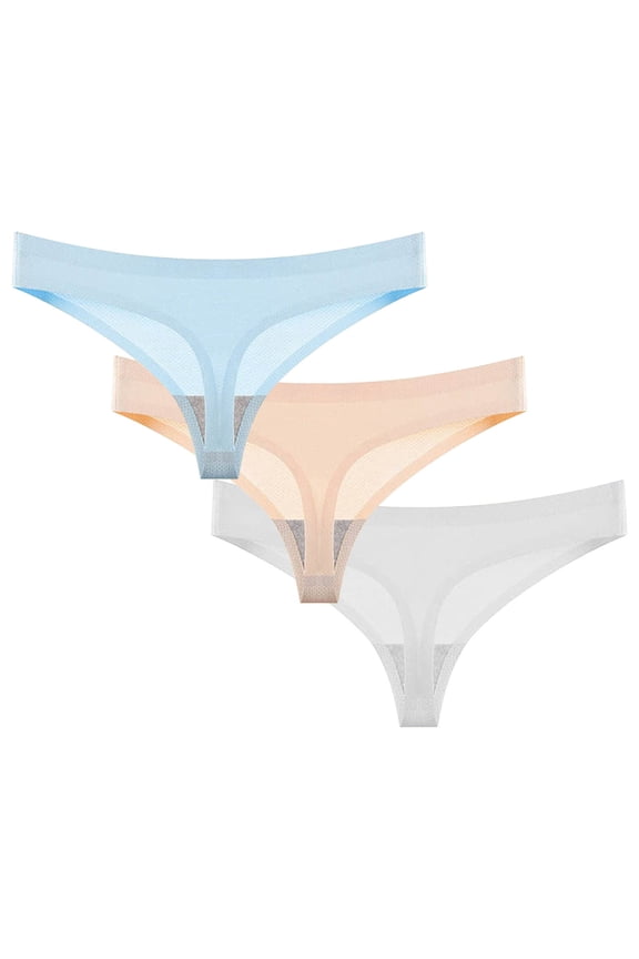 3pc Thongs for Women Seamless Underwear Mesh Breathable Comfy Low Waist Womens Panties Thong(X-Small,Blue)