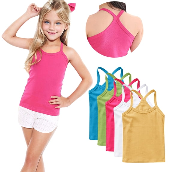 Timegard 5 Pc Girls Dance Tank Tops Racerback Camisole Top Girl Undershirts Casual Sleeveless Cotton Basic Camis