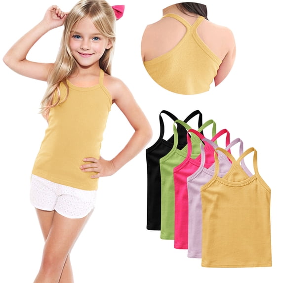 Timegard 5 Pc Girls Dance Tank Tops Racerback Camisole Top Girl Undershirts Casual Sleeveless Cotton Basic Camis