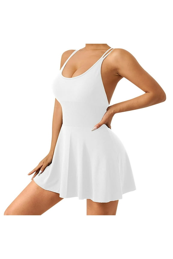 Athletic Dresses for Women U Neck Sleeveless Back Crisscross Stretch Skinny Workout Yoga Dresses