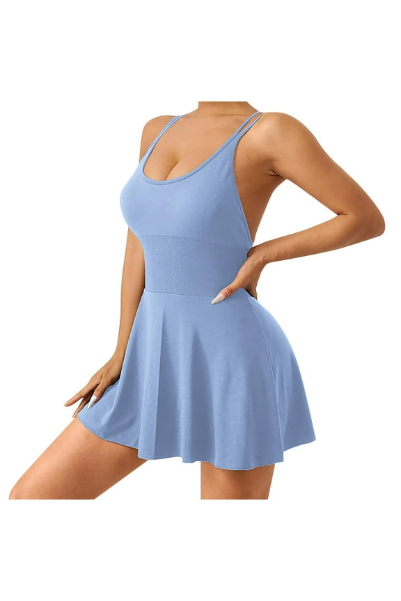 Athletic Dresses for Women U Neck Sleeveless Back Crisscross Stretch Skinny Workout Yoga Dresses