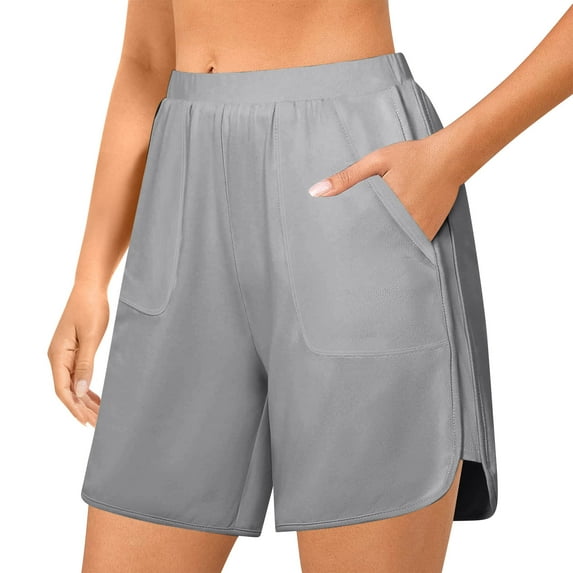 Timegard Athletic Shorts for Women Elastic High Waist Loose Summer Solid Color Workout Shorts Pockets