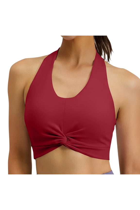 Athletic Tank Tops for Women Quick Dry Haler Neck Sports Bras Knot Breathable Workout Running Tops,Red,M