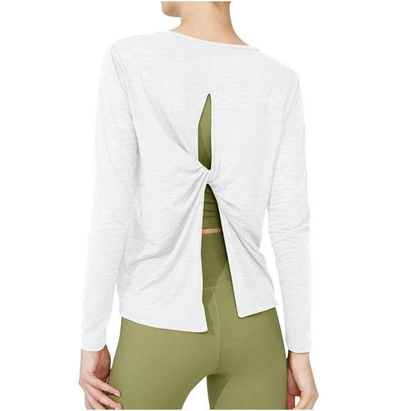 Timegard Athletic Tops for Women Crewneck Long Sleeve Back Knot Blouse Fall Casual Loose Workout Tops