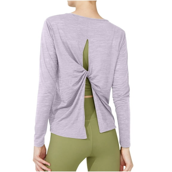 Timegard Athletic Tops for Women Crewneck Long Sleeve Back Knot Blouse Fall Casual Loose Workout Tops