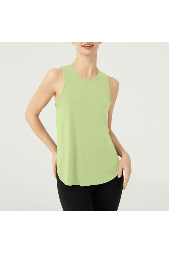 Athletic Tops for Women Round Neck Sleeveless Workout Tank Tops Side Split Running Tee Shirts