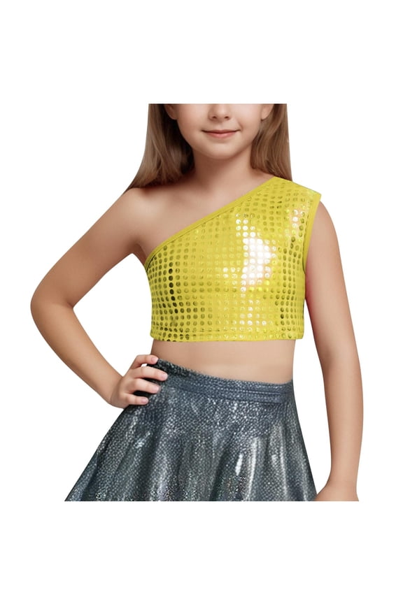 Baby Clothes for Girl 1 Shoulder Sleeveless Sparkly Crop Top Tee Hip Hop Dance Costume Streetwear