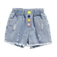 thumbnail image 1 of Timegard Baby Clothes for Girls Denim Shorts Ripped Hole Elastic Waist Button Loose Thin Jean Shorts, 1 of 8