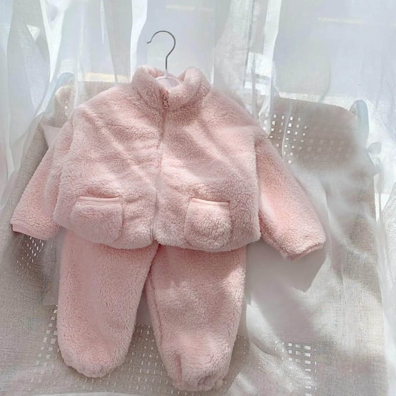 Timegard Baby Clothes for Girls Infant Warm Fuzzy Fleece Zip up Coat Pants Outfits Toddler Winter Sets