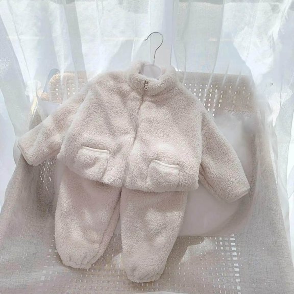 Timegard Baby Clothes for Girls Infant Warm Fuzzy Fleece Zip up Coat Pants Outfits Toddler Winter Sets