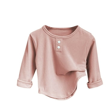 Timegard Baby Girl Clothes Button Comfy Long Sleeve Tops Thermal Underwear Ribbed Solid Color Tops
