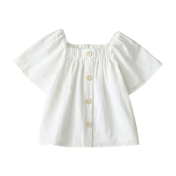 Timegard Baby Girl Clothes Cute Button Ruched Loose Comfy Solid Color Children Thin Tshirts Summer