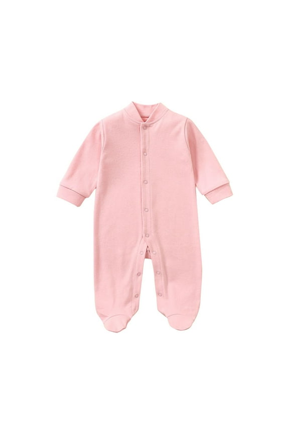 Baby Girl Newborn Clothes Toddler Button up Footies Onesie Solid Color Infant Comfy Outfits