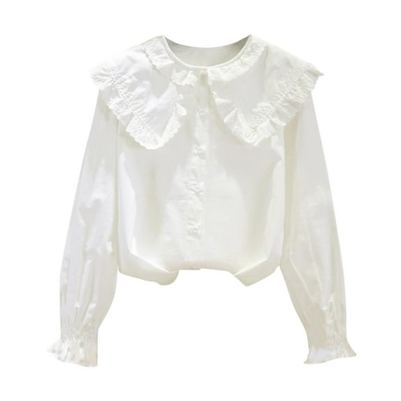 Timegard Baby Girls Clothes Kids Cute Shirts Stand Collar Lightweight Long Sleeve Blouse Tops Trendy 3-14 Years