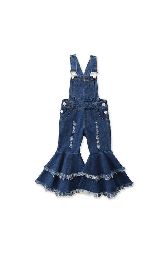 Baby Girls Clothes Kids Suspender Ripped Jeans Toddler Ruffle Denim Flare Leggings Overalls