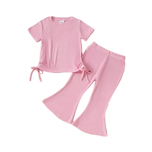 Timegard Baby Girls Clothes Toddler Cute Drawstring Tee Shirts Flare Pants Comfy Outfits Infant Sets