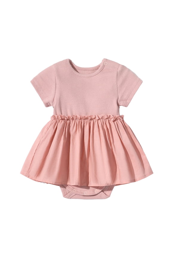 Baby Girls Clothes Toddler Short Sleeve Ruched Loose Comfy Onesie Infant Cute Ruffle Dresses