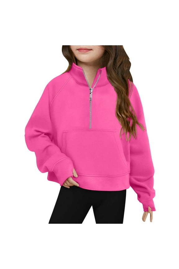 Baby Girls Half Zip Pullover Drop Shoulder Loose Sweatshirts with Thumb Hole Fall Fashion