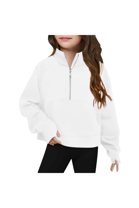 Baby Girls Half Zip Pullover Drop Shoulder Loose Sweatshirts with Thumb Hole Fall Fashion