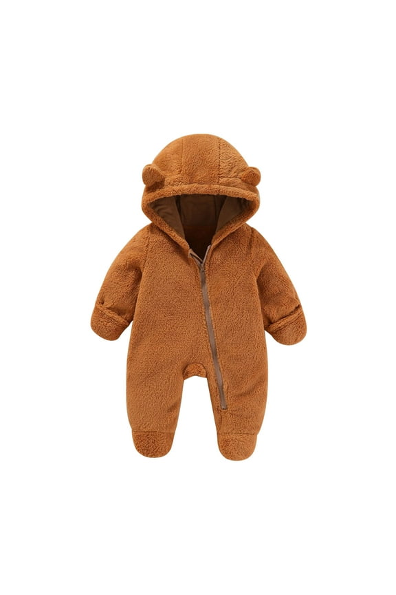 Baby Onesie Unisex Newborn Baby Winter Fleece Zip up Footies Rompers Toddler Cute Hoodies Clothes