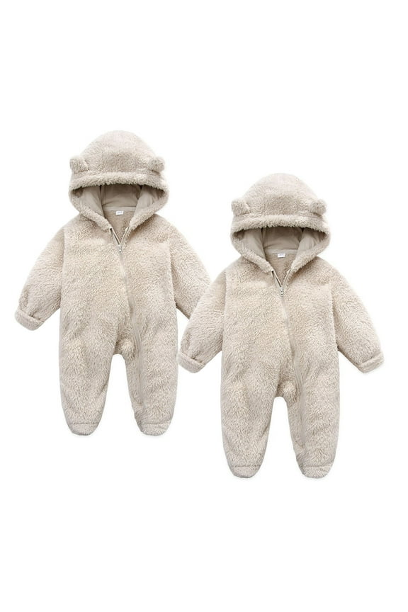 Baby Winter Clothes 2pc Toddler Fleece Boys Girls Cute Footies Onesie Newborn Hoodies Rompers