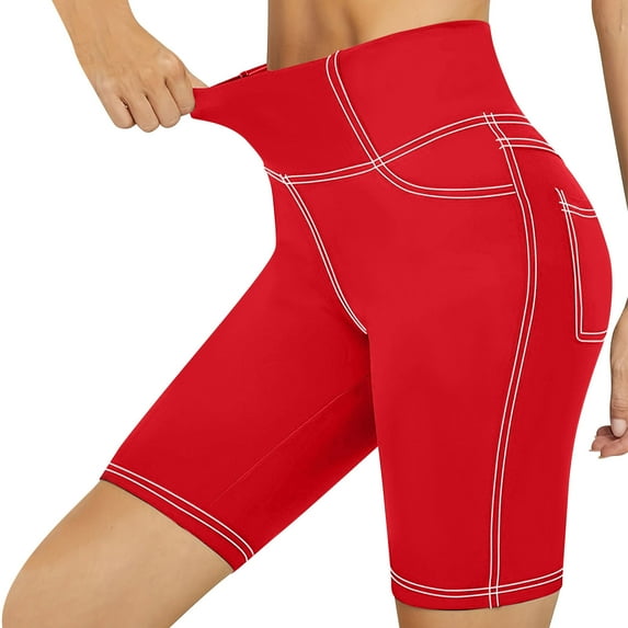 Timegard Biker Shorts Women High Waist Skinny Stretch Solid Color Workout Running Shorts for Cycling