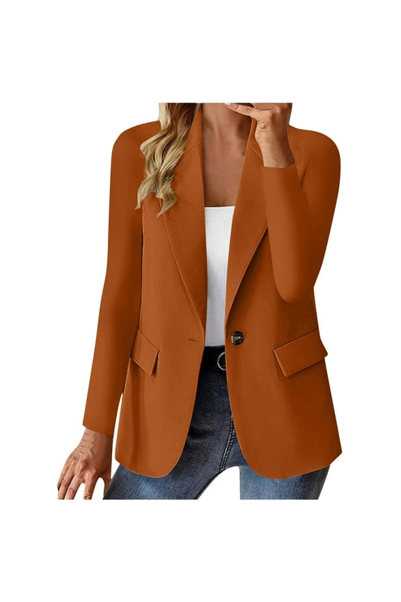 Blazer for Women Button Business Casual Long Sleeve Lapel Open Front Suit Jacket Work Blazer with Pockets
