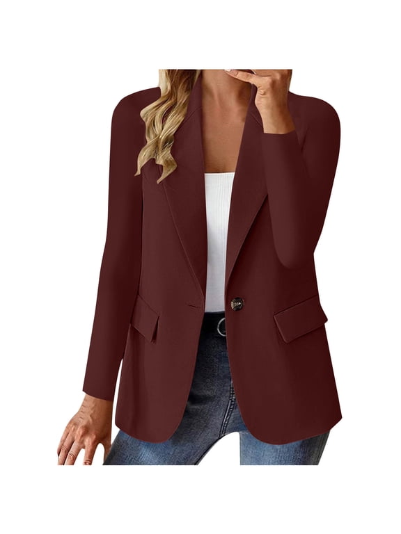 Blazer for Women Button Business Casual Long Sleeve Lapel Open Front Suit Jacket Work Blazer with Pockets