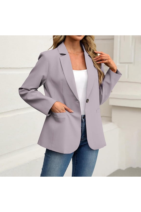 Blazer for Women Button Business Casual Long Sleeve Lapel Open Front Suit Jacket Work Blazer with Pockets