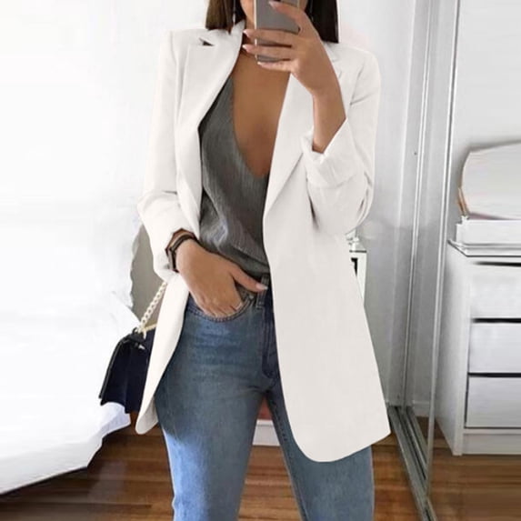 Timegard Blazers for Women Long Sleeve Lapel Collar Open Front Solid Color Formal Work Jacket Spring Fashion