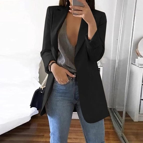 Timegard Blazers for Women Long Sleeve Lapel Collar Open Front Solid Color Formal Work Jacket Spring Fashion
